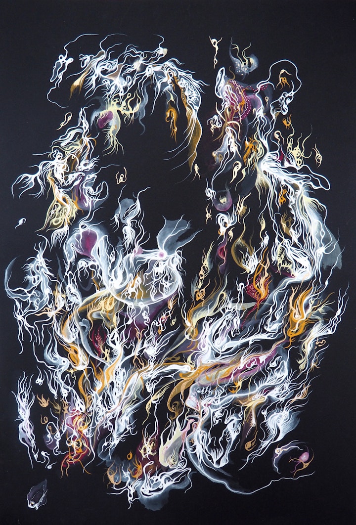 Works on Black Paper - "Midsummer's Veil' Gouache & watercolour on black paper. 76.5x52cm, 2023
