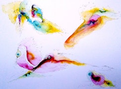 Paintings - Whale Summoned The Birds As It Was Time, Watercolour, Ink & dip Pen on Paper, 2021. In Private Collection