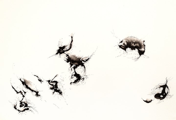 Ink - Petroglyphs From the Dark Edge of Spirit, 2022, Ink on paper, 42x30cm. Photo by Ellie Walmsley