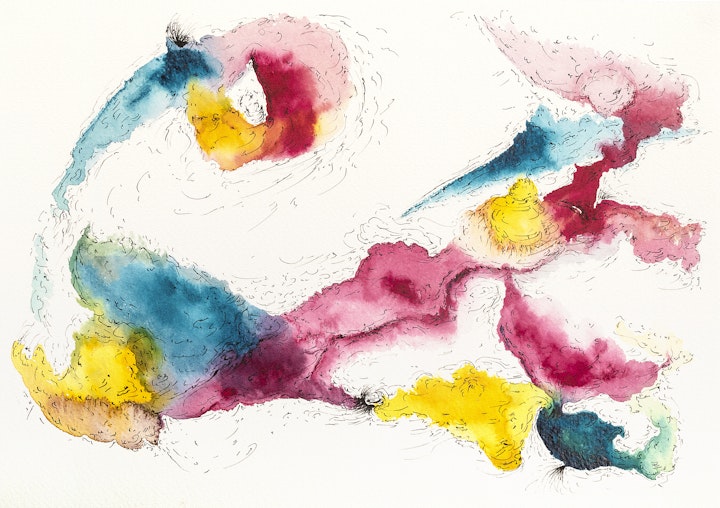 Paintings - The Energy of Ethel, 2021, Watercolour and ink pen on paper, 30x21cm. Photo by Ellie Walmsley