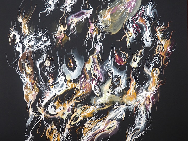 Works on Black Paper - 'Searching for my Varo' Gouache, watercolour, ink on black paper. 76.5x52cm, 2023