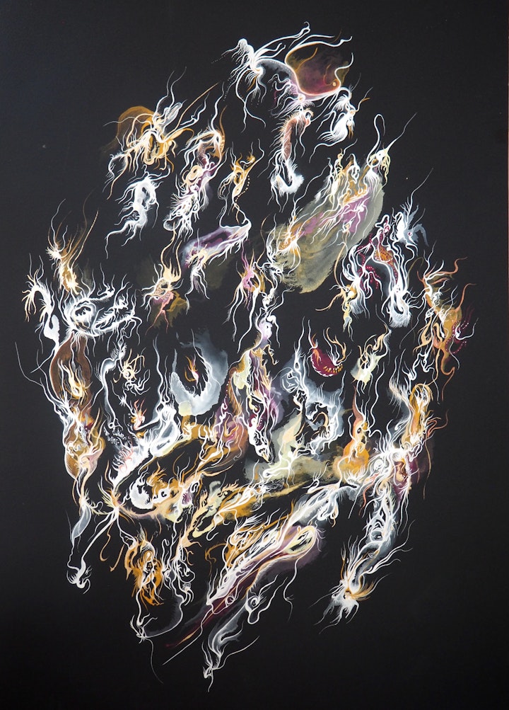 Works on Black Paper - 'Searching for my Varo' Gouache, watercolour, ink on black paper. 76.5x52cm, 2023