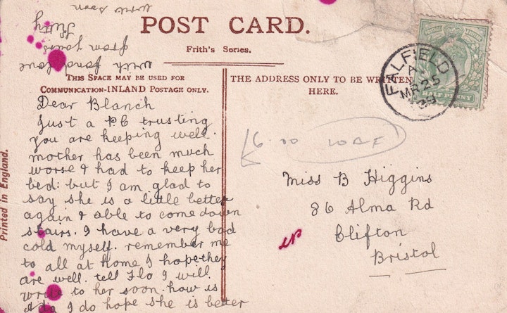 Reverse of the previous image of Charfield Railway station (Gloucestershire) posted in 1939 (Frith's Series). The image on the previous postcard is exactly the same but posted in 1904. 2/2