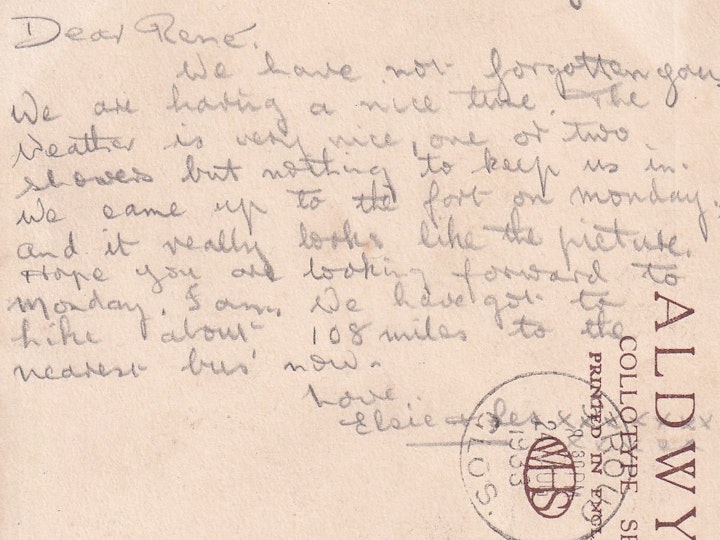 Reverse of the previous image of Rodborough Fort, Stroud (Aldwych Collotype Series) posted 24th August 1933 2/2