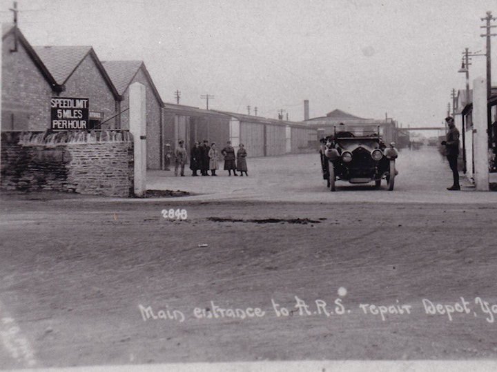 Photograph of a postcard of the A.R.S. repair depot at Yate on Station Road what later became Parnalls Factory