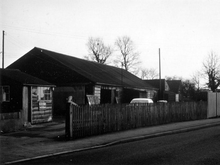 A photograph of Blakeney Saw Mills on Westerleigh Road, Yate, opposite the junction with Eggshill Lane probably taken in the 1960s or '70s.