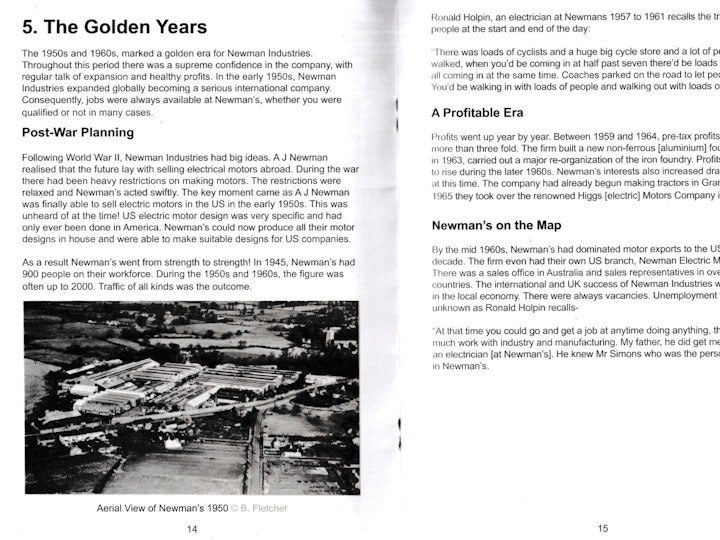 Extract from a booklet in Bob's collection entitled 'The Rise & Fall of Newman Industries' produced by Yate Heritage Centre