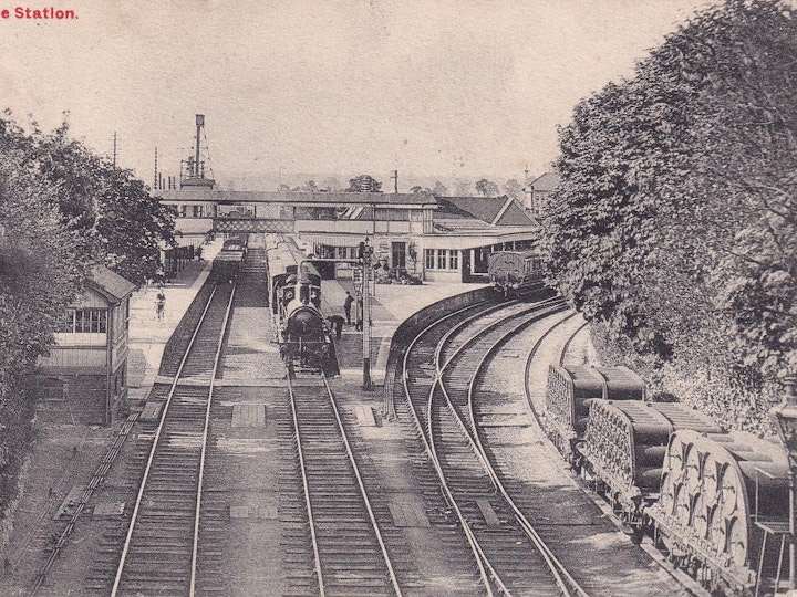 Kemble Station (W. D. M. & Co., Cirencester). Bob has two of these postcards, one posted on July 13th 1905 and the other 12th December 1905. Kembe is situated ate foot of the Cotswolds close to Cirencester.