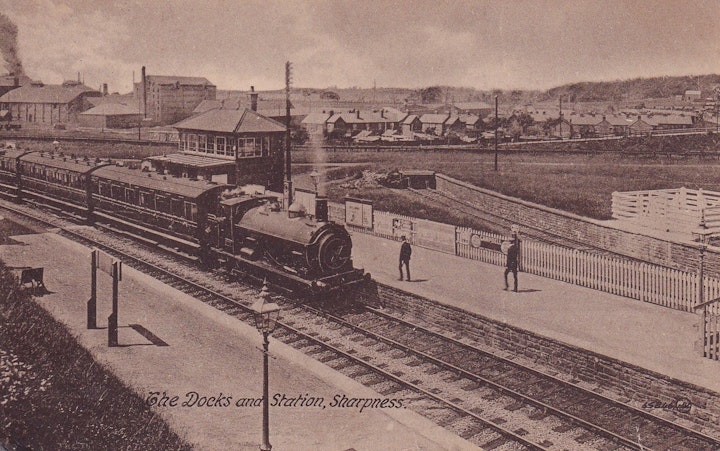 The Docks and Sharpness Railway Station (Gloucestershire) (Evans, Stationer, Lock Entrance, Sharpness) posted on 14th July 1925.