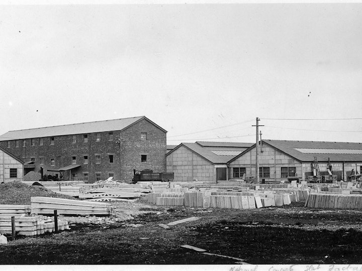 Murray Dowding photograph of the National Concrete Slab Factory adjacent to Yate Station.