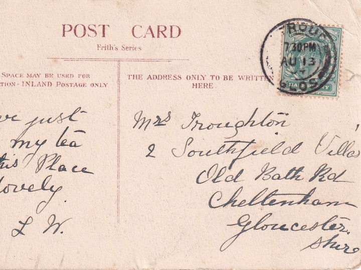 Reverse of the previous image of Rodborough Fort near Stroud (Frith's Series) posted August 13th 1904 2/2.