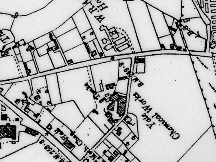 Extract of a 1920s map showing the Women's Royal Air Force (W.R.A.F.) Hostel on Westerleigh Road opposite Eggshill Lane and the Yate Chemical Works. The location of the camp suggest that this was the later site of the Saw Mills. the similar side and shape of the hostel buildings match to some extent those of the later saw mills suggesting that some may have been utilised by  Mr. Blackney but this is unclear.