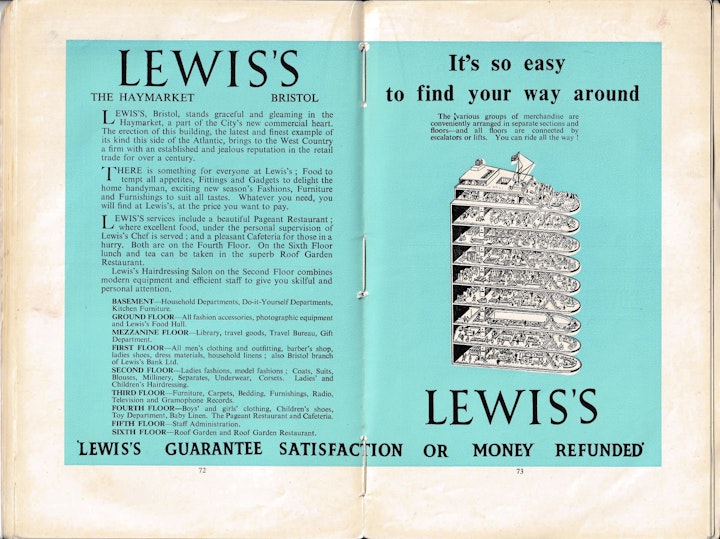 Advert for the John Lewis department store in a Visitor's Guide to Bristol undated but most probably early 1960s.