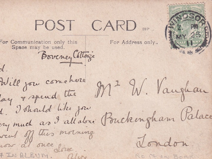 Reverse of the previous image of Hawkesbury Church and Monument (plus the neolithic long barrow on top of the hill in centre of image) (E.R. Werrett, Hillsley) 2/2.