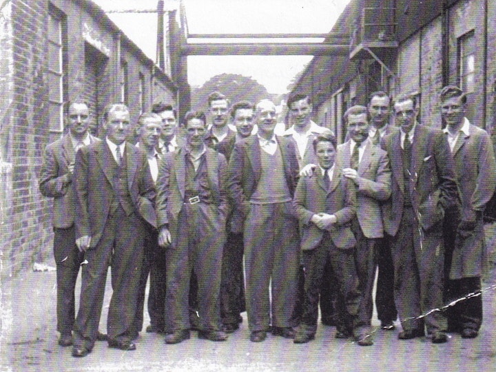 Copy of a photograph of staff of Newman's Pattern Shop in Yate in approx 1953