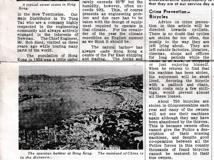 From the March 1961 edition of "The Newsman' a broadsheet newsletter produced and published by Newman's Industries Limited of Yate showcasing one of its export markets