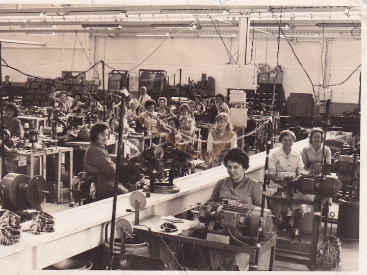 Original photograph (not  postcard) of the Newman's small engine shop floor in their factory on Station Road Yate.