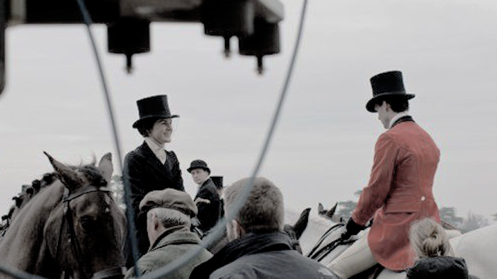 As Evelyn Napier on his steed "as jumpy as a deb at her first ball." With Michelle Dockery as Lady Mary