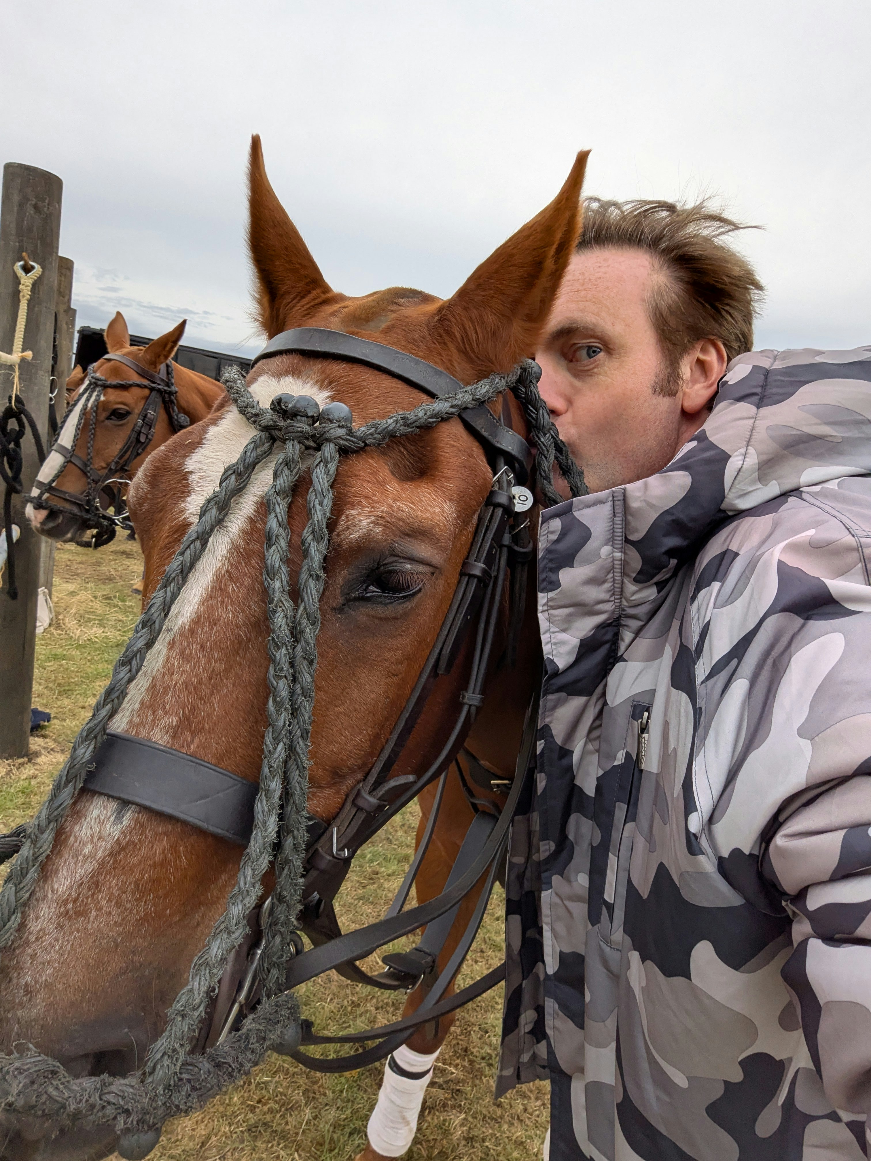 Brendan Patricks with his horse during polo training for Rivals