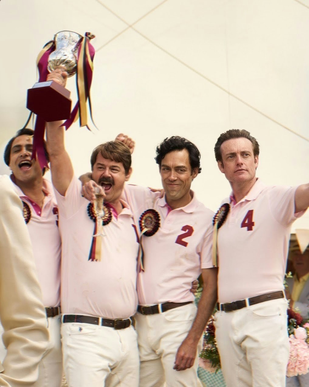 Brendan Patricks as Henry Hampshire in Rivals, with Danny Dyer, Luca Pasqualiano and Alex Hassel