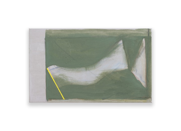 Recent Paintings - Foray, 2021/22, acrylic, colour pencil and oil paint on linen, 33 x 55 cm.