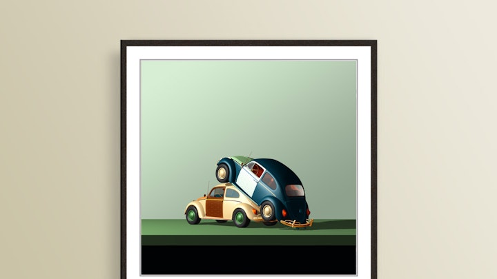 VW beetle art. Framed.