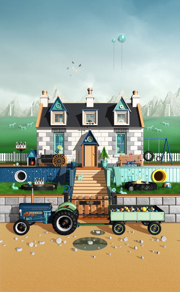 Farm Cottage Art - Big Wheel Little Wheel Cottage