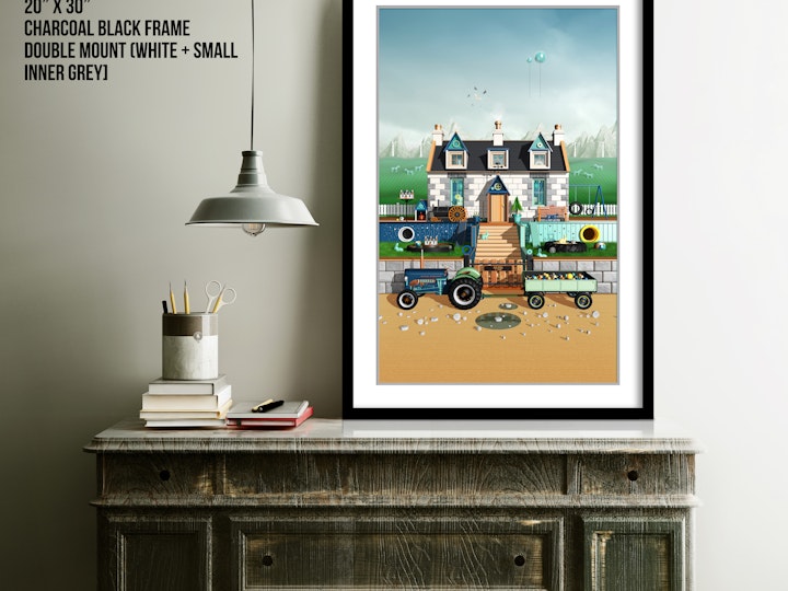 New print - Big Wheel Little Wheel Cottage - Farm Tractor Art Print