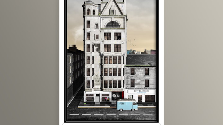 Glasgow Art and Architecture - Lion Chambers  - Extra Large framed print. Spectrum satin white with double mount. £400. Free uk delivery.