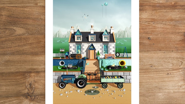 Tractor art print - various sizes available. A very detailed and complex creation designed for a tractor mad 4 year old.