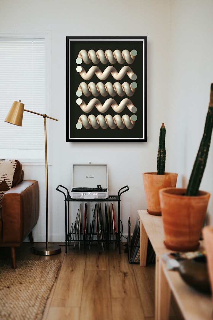 Wall mock of Spring Collection abstract art in an modern loft style apartment