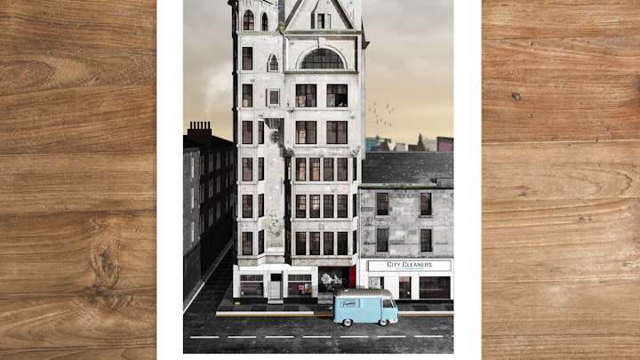 Multiple sizes of print are available of the Lion Chambers, one of Glasgow most loved buildings.