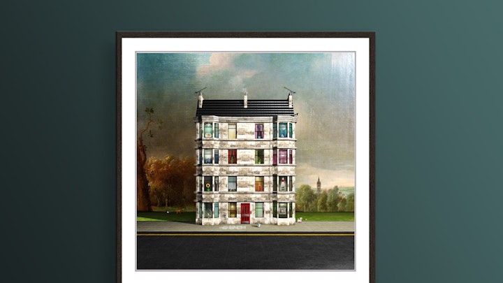 Glasgow tenements art print framed in Sanctuary black charcoal by Loxley Colour. Custom framing also available.