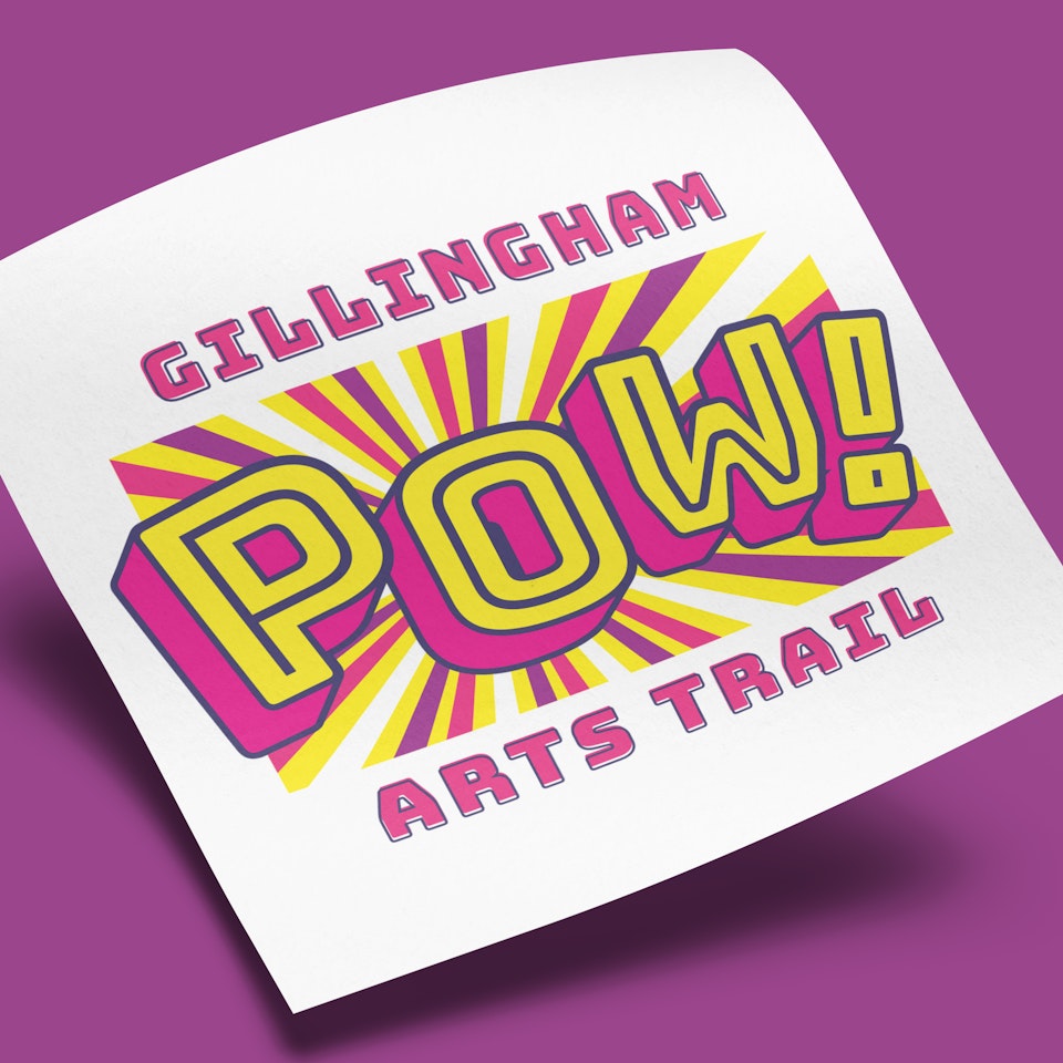 Logos and Branding - Client: Medway Council. Gillingham POW! was an arts trail I co-curated featuring artworks inspired by the Medway town.  A vibrant design was called for that referenced the visual excitement of comic books and pop art.