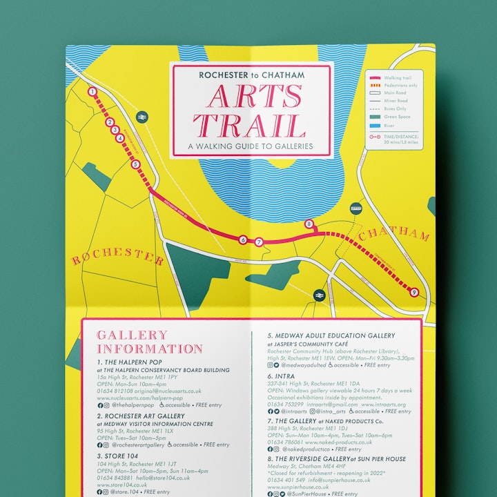 Client: Nucleus Arts. A map leaflet illustrating a local art gallery trail.