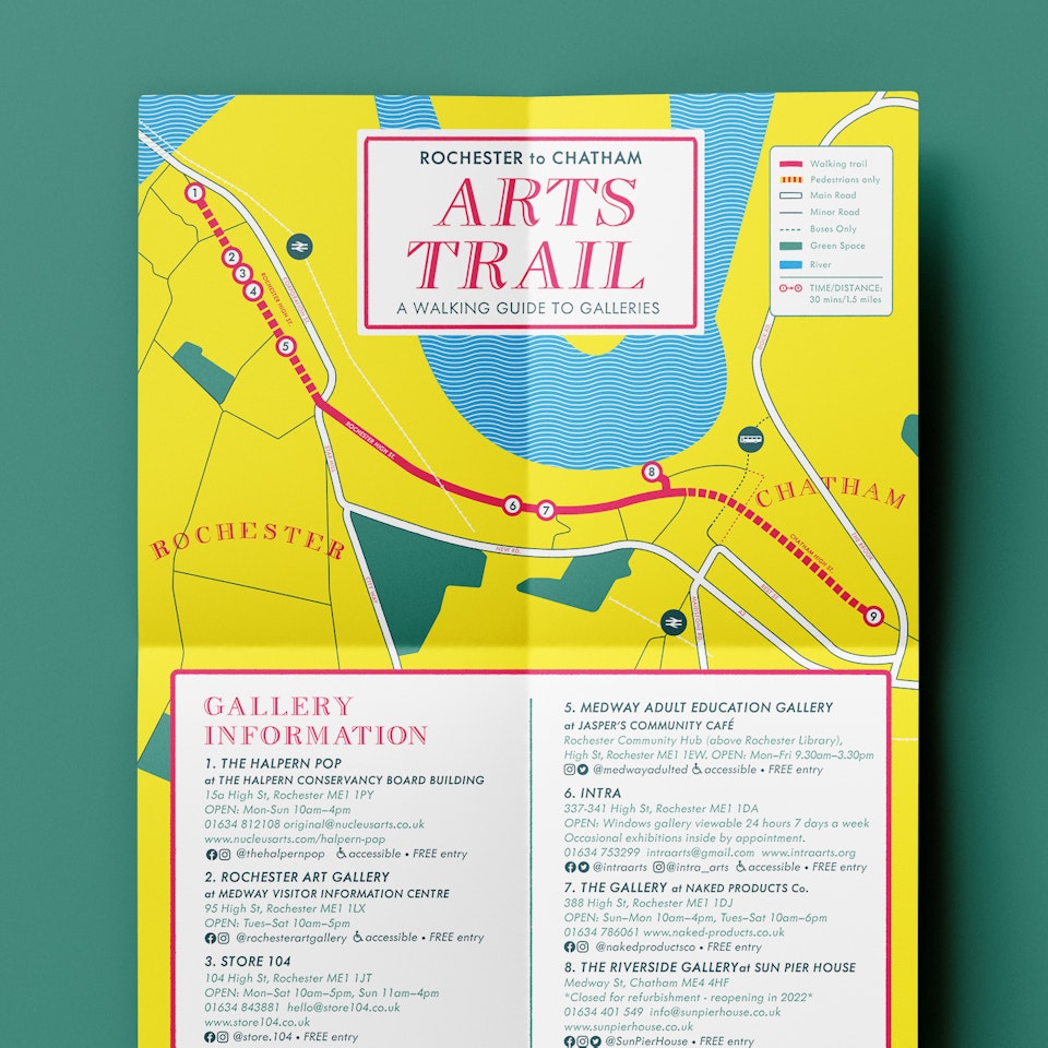 Information graphics - Client: Nucleus Arts. A map leaflet illustrating a local art gallery trail.