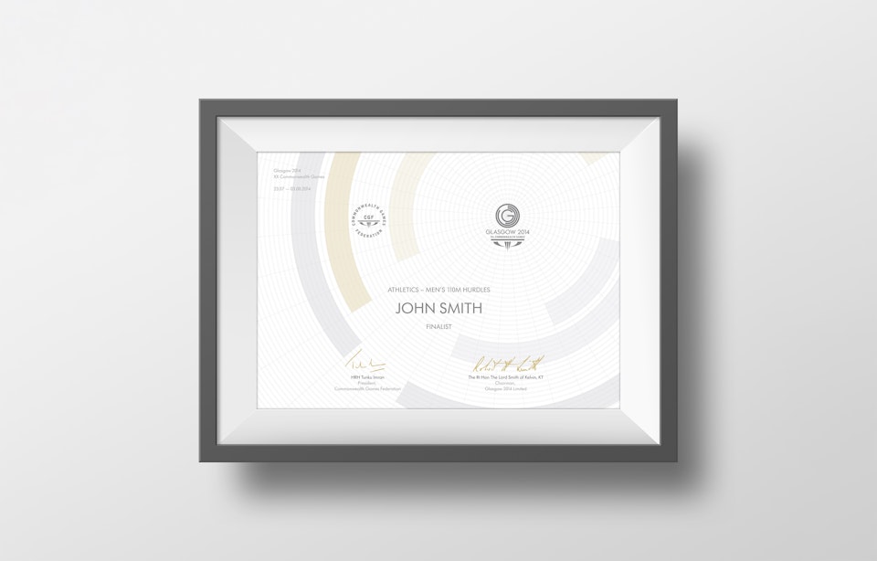 Glasgow 2014 - This certificate was awarded to every medallist at the XX Commonwealth Games.