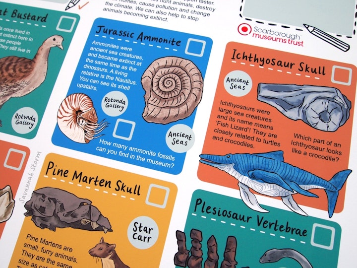 Lost and Found Museum Trail - Museum fossil trail worksheet with illustrations of animals and tick boxes for exploring the exhibits.
