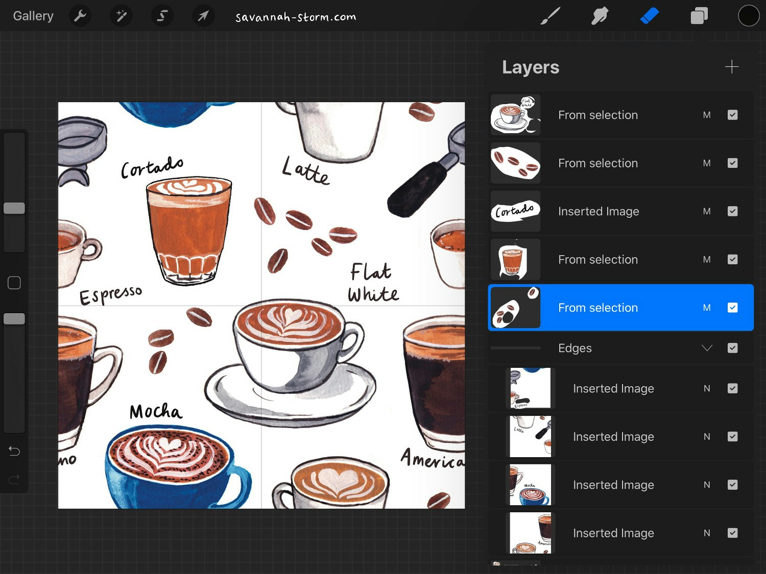 Screenshot of Procreate on the iPad, showing the process of creating an illustrated repeat pattern.