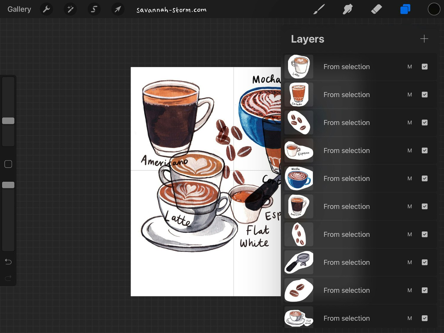Screenshot of Procreate on the iPad, showing the process of creating an illustrated repeat pattern.