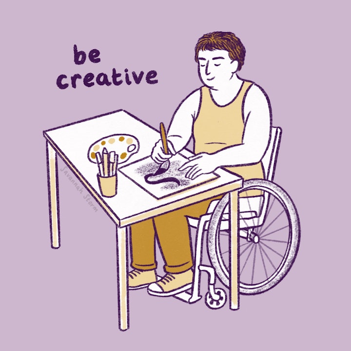 A Space to Be - Illustration of a young person painting a picture, engaging with the community space at A Space to Be.