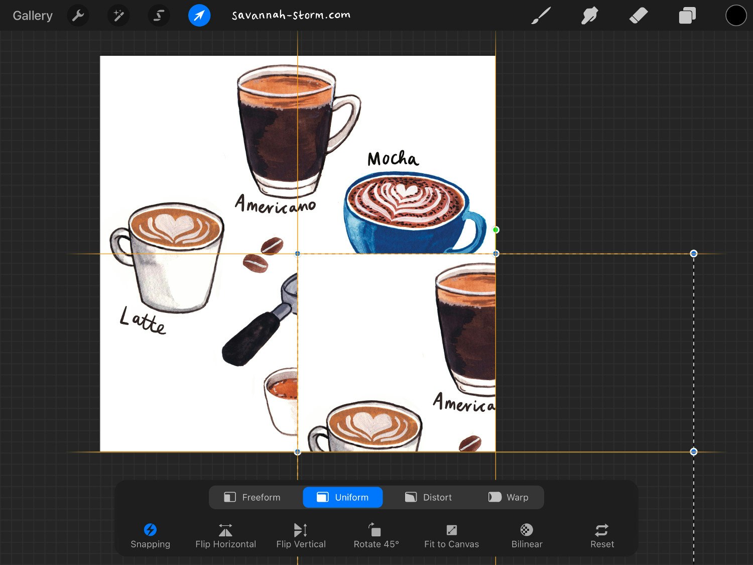 Screenshot of Procreate on the iPad, showing the process of creating an illustrated repeat pattern.