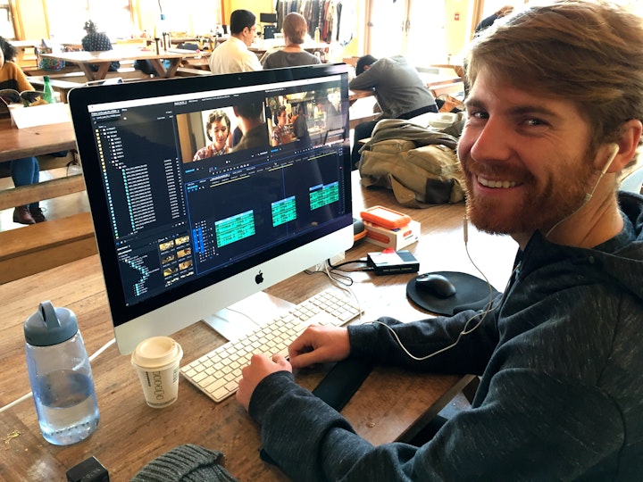 Editor Collin Kriner in mid-cut, doing a rough cut while we shoot.  Found this extremely helpful to have Collin on set so we made sure we had an accurate assembly.
