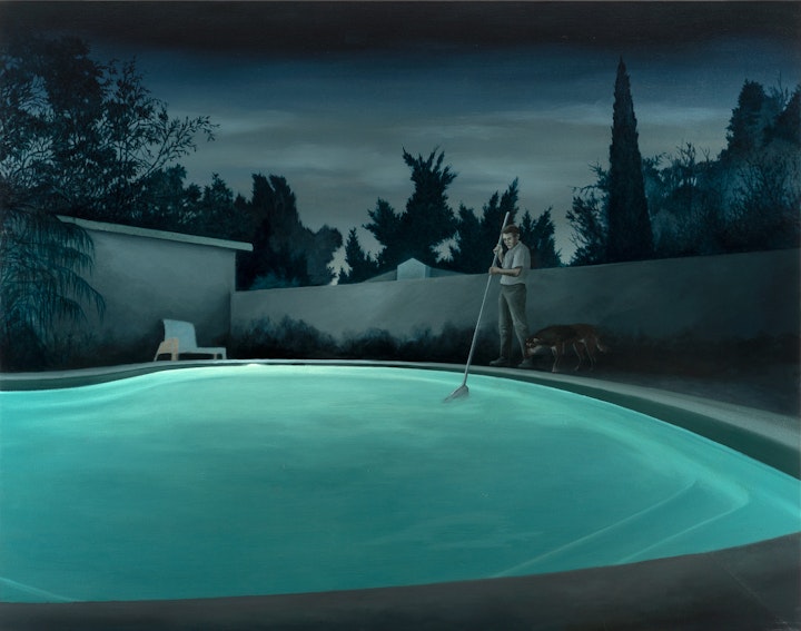 Man with Dog at Pool by Night, 2022
oil on canvas
110 x 140 x 2,5 cm