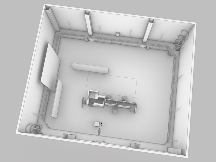 model showing the studio stage and hero set in position. Model by Jonathan Houlding