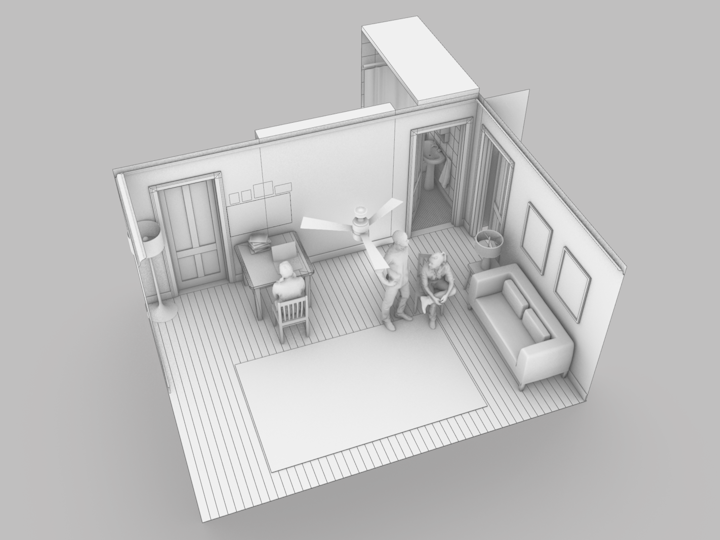 Student archeologists apartment. Originally a studio set, later became a location as seen in the final commercial. model by Jonathan Houlding