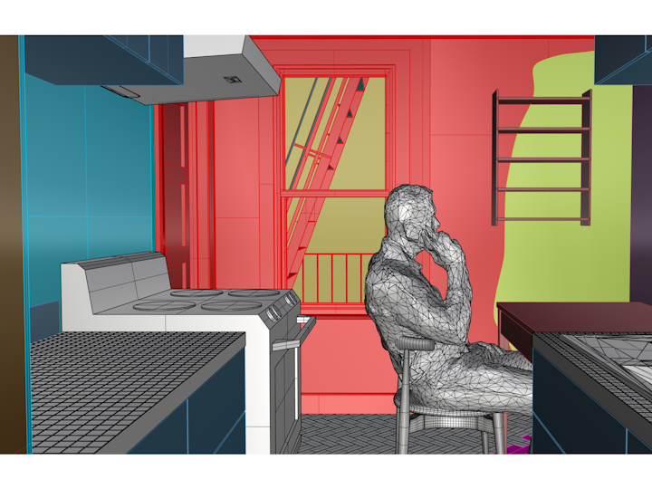 model showing the studio stage and hero set in position. Used for construction purposes. Model by Jonathan Houlding