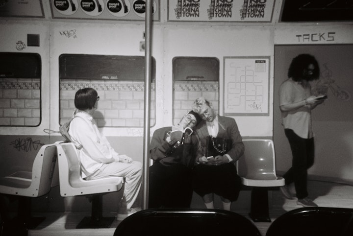 NEXT STOP - Full circle: Sophia and N.K (right) in character as The Perfect Snobs. Ben (left) in character as David- all that practicing looking out the window paid off.