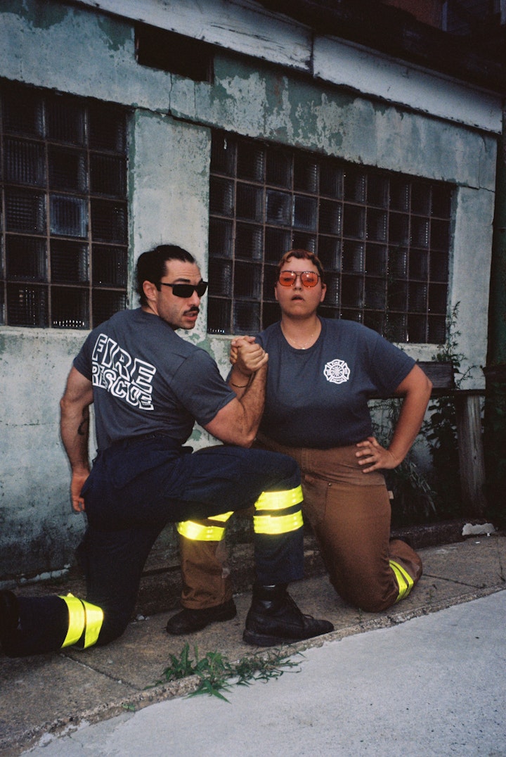 A DAY IN THE LIFE - Nicolo and Gabbe in character on show night as the two fire fighters.