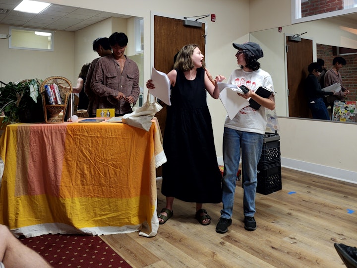 A DAY IN THE LIFE - From left: Eric (Luke), Kayla (Dot) and Maya (Lottie) during rehearsal.